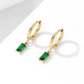 2023 New Arrival Stainless Steel Green Zircon Dangling Charm Huggie Hoop Earrings 18K PVD Gold Plated Hooks Women's Earrings