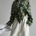 Enyami Autumn Spring Preppy Style Casual Leisure Plaid Printed Long Sleeves Ladies Loose Top Women Blouse Shirt