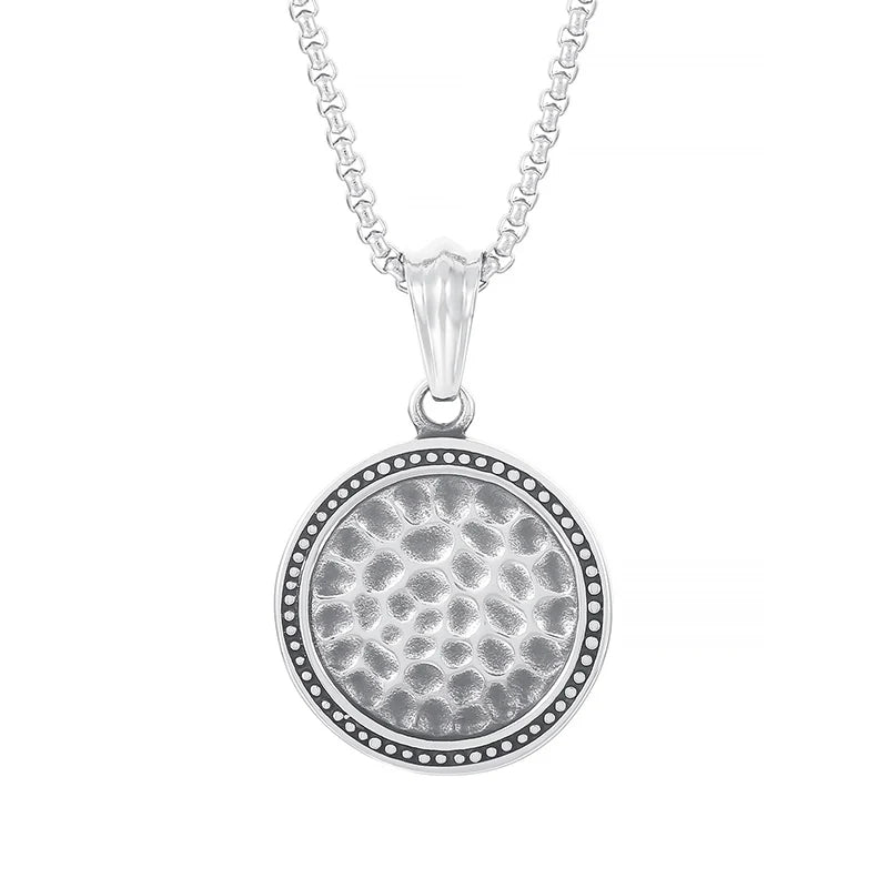 KALEN Unisex Casual Stainless Steel Round Pendant With Pitted Surface