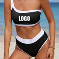 Manufacturing Custom Logo Swimsuit Printing High Waist Ribbed Two Piece Beachwear Bikini Set Custom Fitness Swimwear Women