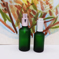 Frosted Green Glass Cosmetic Serum Dropper Bottle 30ml 50ml  Glass Bottle With Silver Push Button Dropper