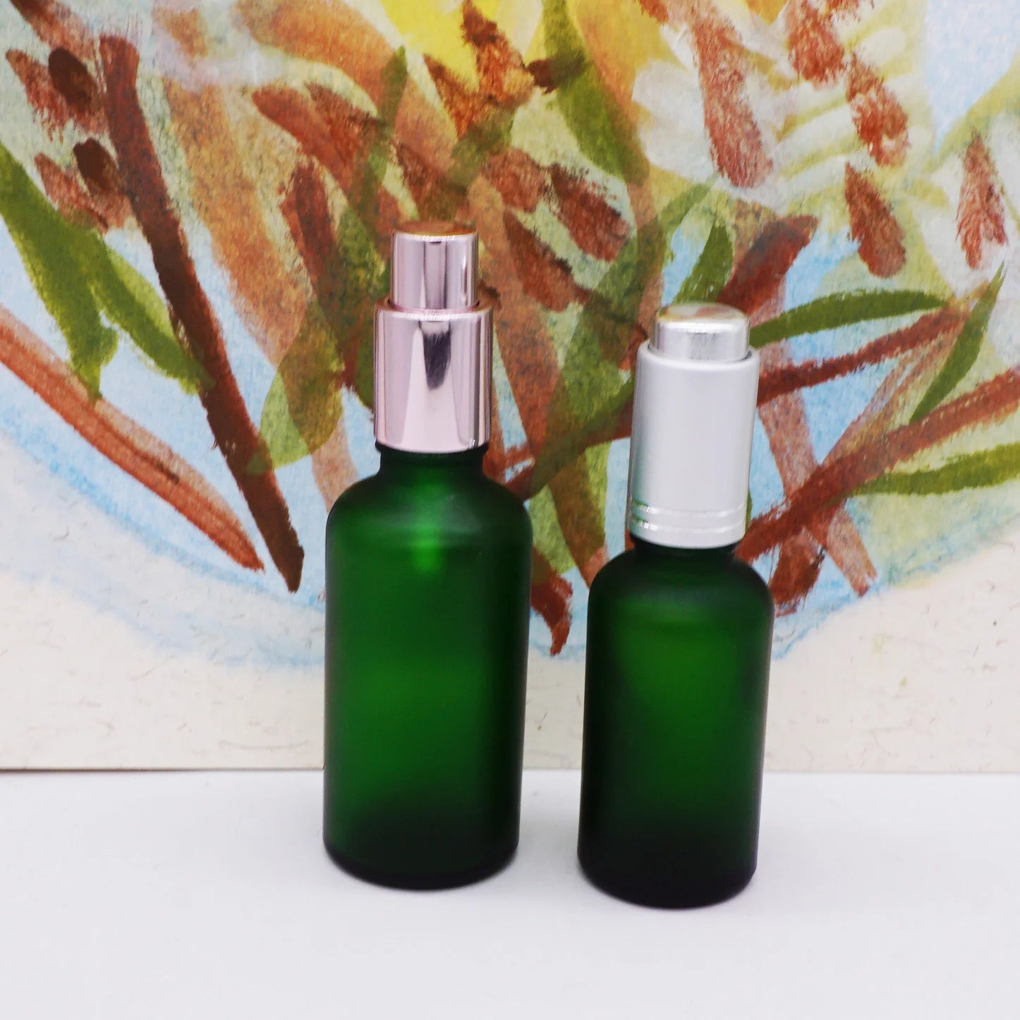 Frosted Green Glass Cosmetic Serum Dropper Bottle 30ml 50ml  Glass Bottle With Silver Push Button Dropper