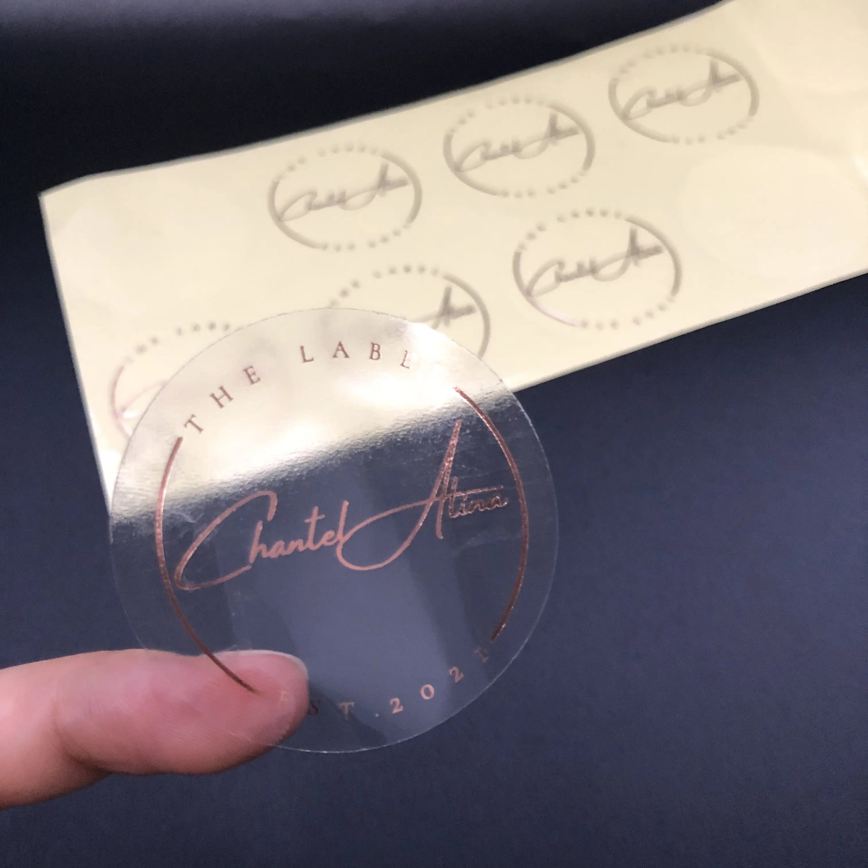 Custom Logo Self Adhesive Clear PVC Gold Foil Waterproof Rose Gold Transparent Label Cutting Sticker Printing Gift & Craft