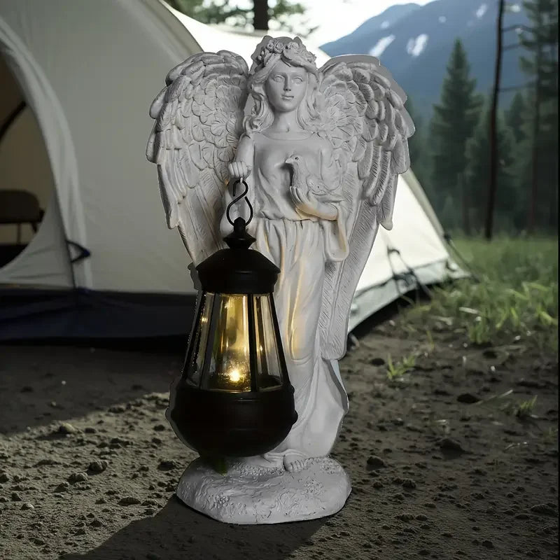 Guardian Angel Garden Statue Outdoor Lantern Sculpture Weather-Resistant Resin 12" Tall No Electricity Needed for