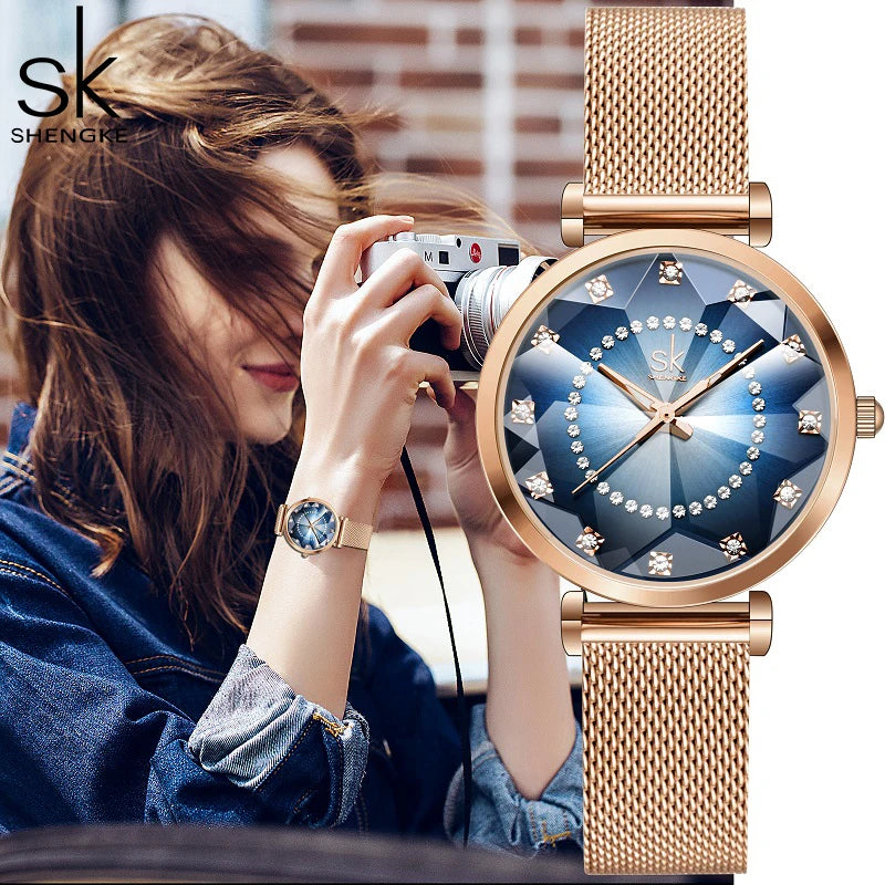 Shengke Wholesale Factory Price Quartz Watches Ladies Vacuum Rose Gold Color Stock up for Valentine's Day Birthday Gifts