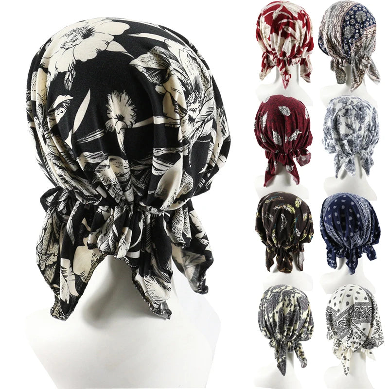 Custom Sleep Women Hijab Paisley Flower Floral Turban Pre Tied Head Scarves Beanie Bandana