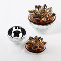 MH-G0333 Crystal Amber Glass Trinket Lotus Flower Top Decorative Glass Round JewelryTrinket Box