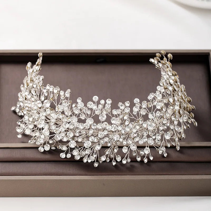 SLBRIDAL Luxury Handmade Flexible Crystal Rhinestones Bridal Tiara Headband Wedding Hair Accessories Bridesmaids Women Jewelry