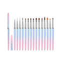 EYL Custom logo 15pcs Nail Art Brushes Set Ombre Metal Handle Paint Round Oval Gel Builder Nail Art Tools Liner Nail Brush Set