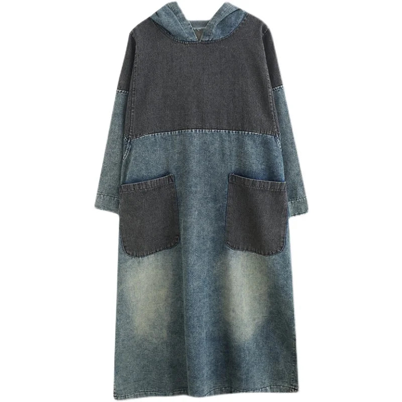 Boutique Wholesale 2026 Spring New Art Retro Hooded Cowboy Slimming Versatile Women's Dress
