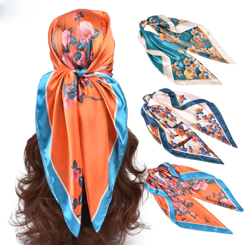 Europe and the United States Best-selling New Fashion Elegant plum Pattern Custom logo 90 * 90cm Satin square Female Spot Wholes