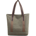 Olive Green Slouchy Boxy Canvas Tote Bag With Zipper and Leather Handle for Teachers Moms Womens Ladies