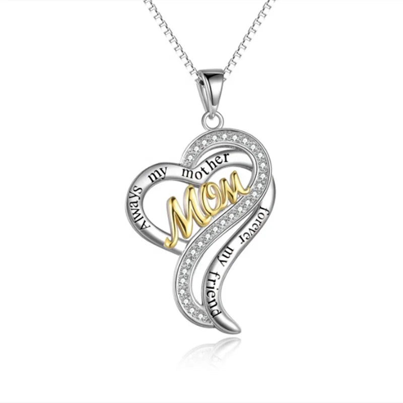 GP106 Elegant 925 Silver Sterling Pendant for Necklace Heart Shape 'I Love You Mom' for Women Zircon Perfect Mother's Day Gift