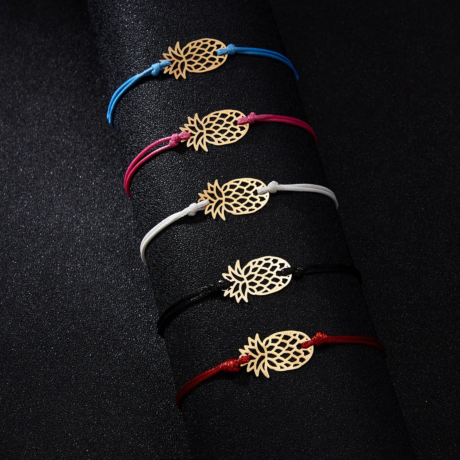 Manufacturer Handmade Stainless Steel 18k Gold Plated Pineapple Charm Bracelet with Make a Wish Card