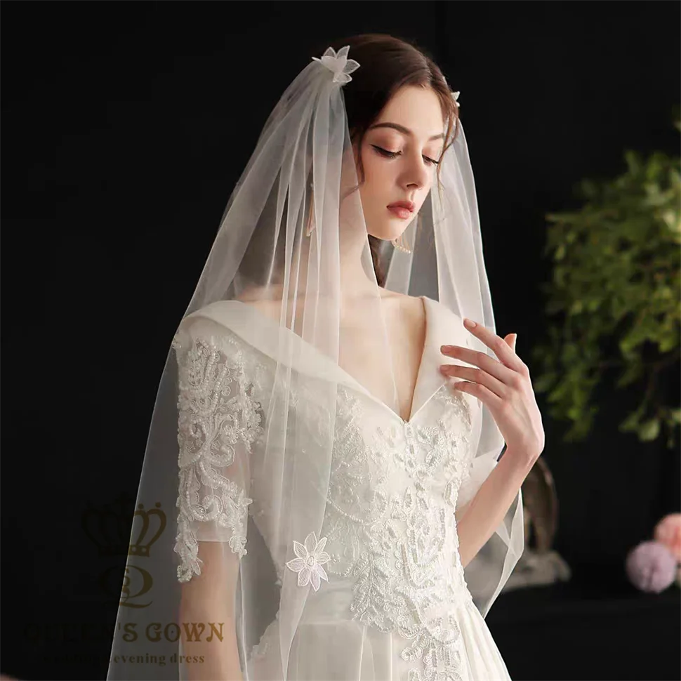 QUEENS GOWN French One-Layer Soft Msh Flower Bridal Veil Simple Accessories for Wedding Dress