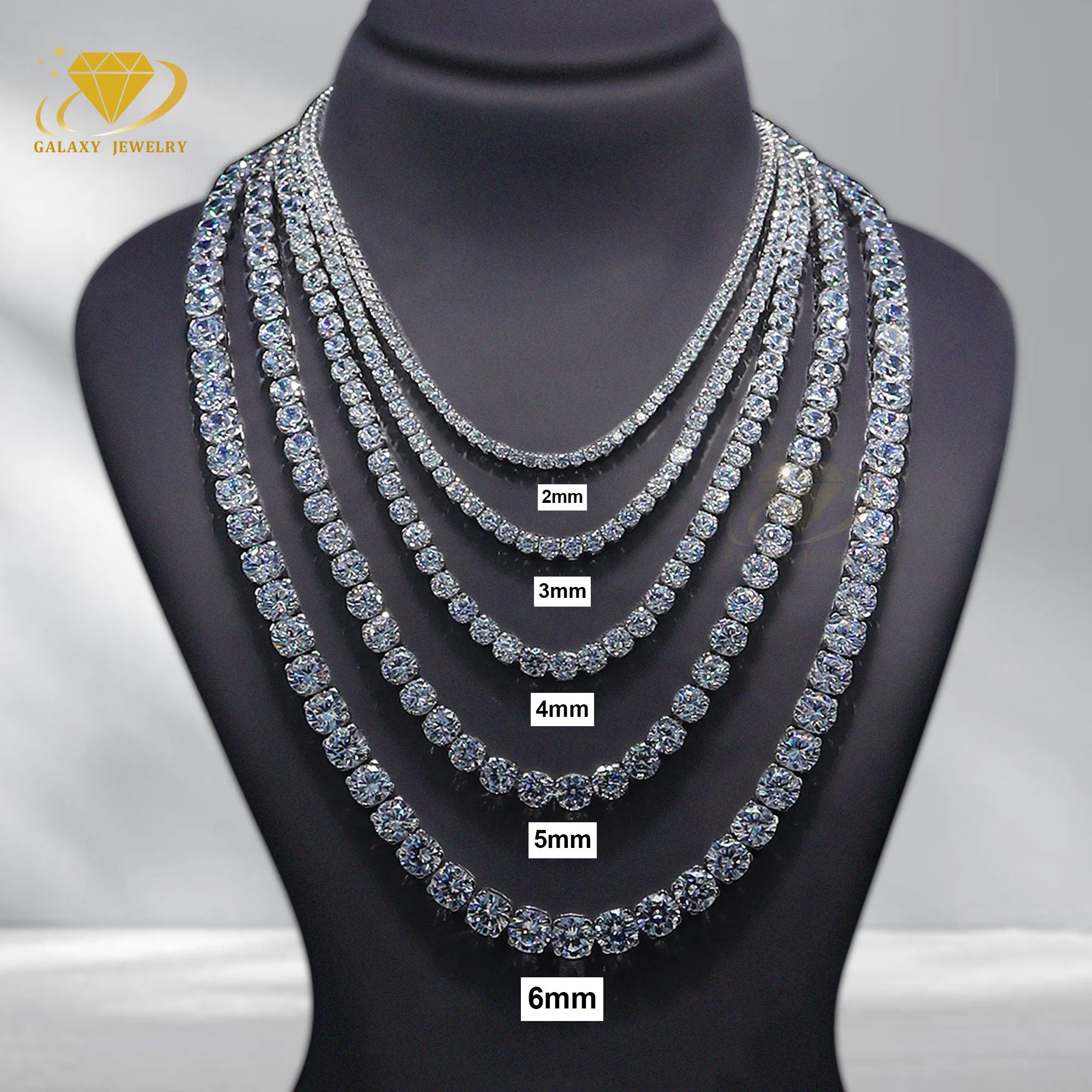Custom Fine Jewelry Necklaces 2mm 3mm 4mm 5mm Cluster Vvs Moissanite Chain Tennis Diamond Chain Plata 925 Rose Gold Bracelet