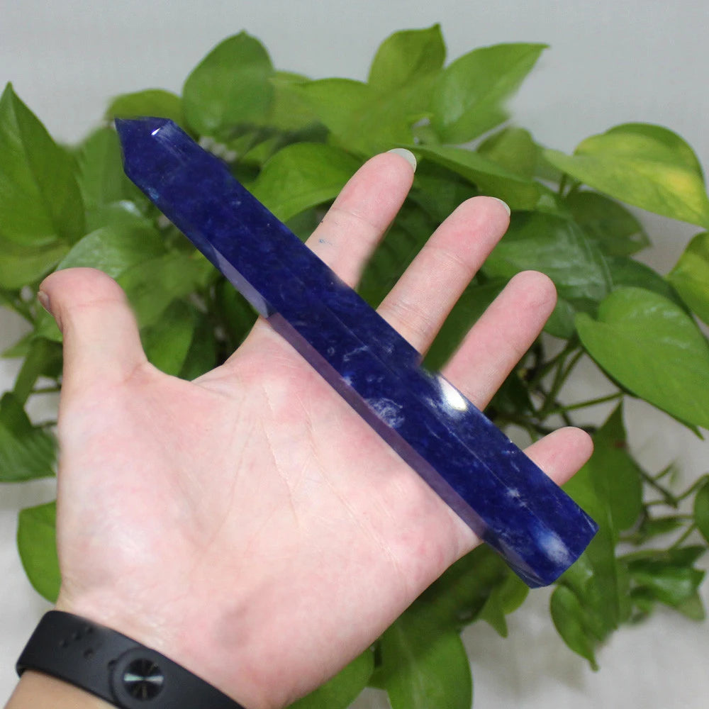 16-17cm Healing Blue Crystal Single Points Wand for Meditation Therapy Faceted Prism Wand