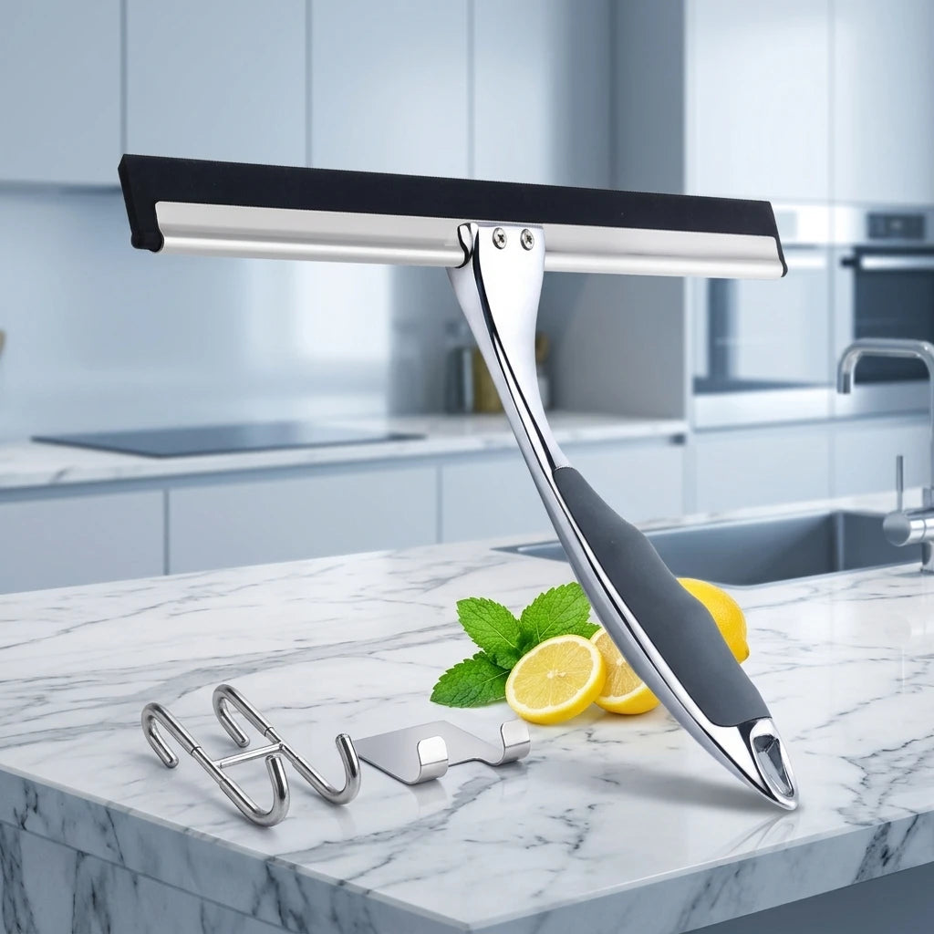 Window Wiper Shower Squeegee 10'' Stainless Steel Double Hook Silicone Eco-Friendly Floor Patio Bathroom Kitchen Glass Car