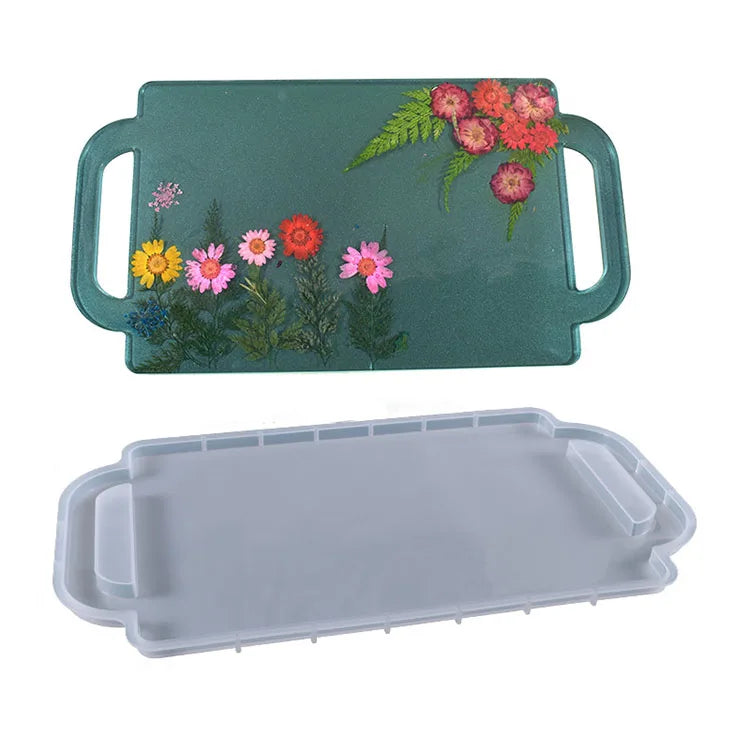 YS Food-Grade Square Silicone Mold with Handle Resin Tray for Dessert Display or Jewelry Cast Tool