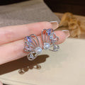 S925 Silver Needle Hollow Butterfly Earrings 18k Gold Plated Shiny Zircon Cz Bow Earrings Crystal Pearl Earring