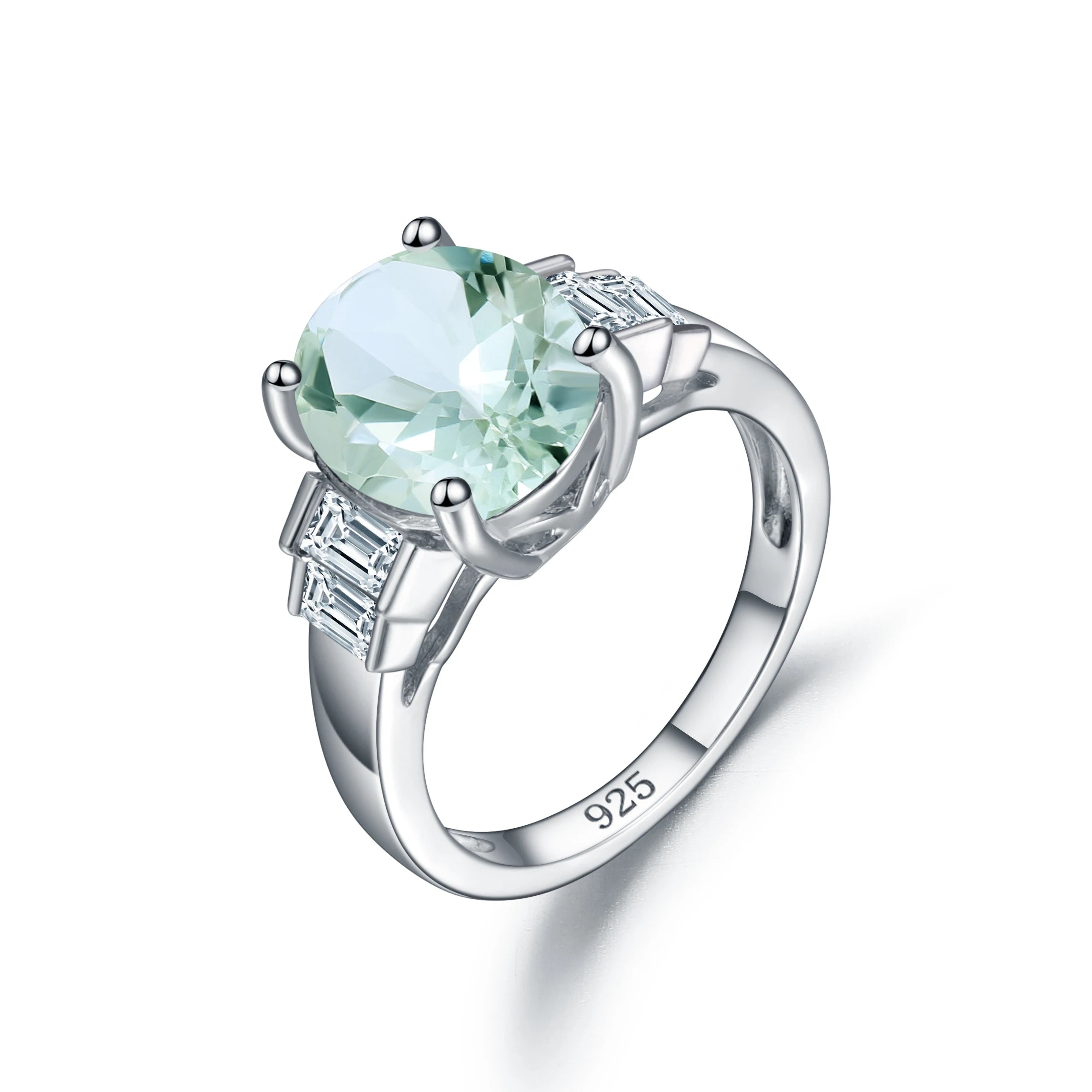 OL0153 Abiding Fine Jewelry Latest Style 925 Sterling Silver Oval Cut 9x11 Natural Prasiolite Quartz Rings Design
