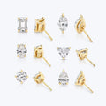 LOZRUNVE Minimalist Jewelry 925 Silver Solitaire Single Diamond Baguette Stud Earring Set Gold