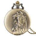 Vintage Metal Craft 3D Animal Horse Necklace Clock Quartz Pocket Watch With Chain for Collection