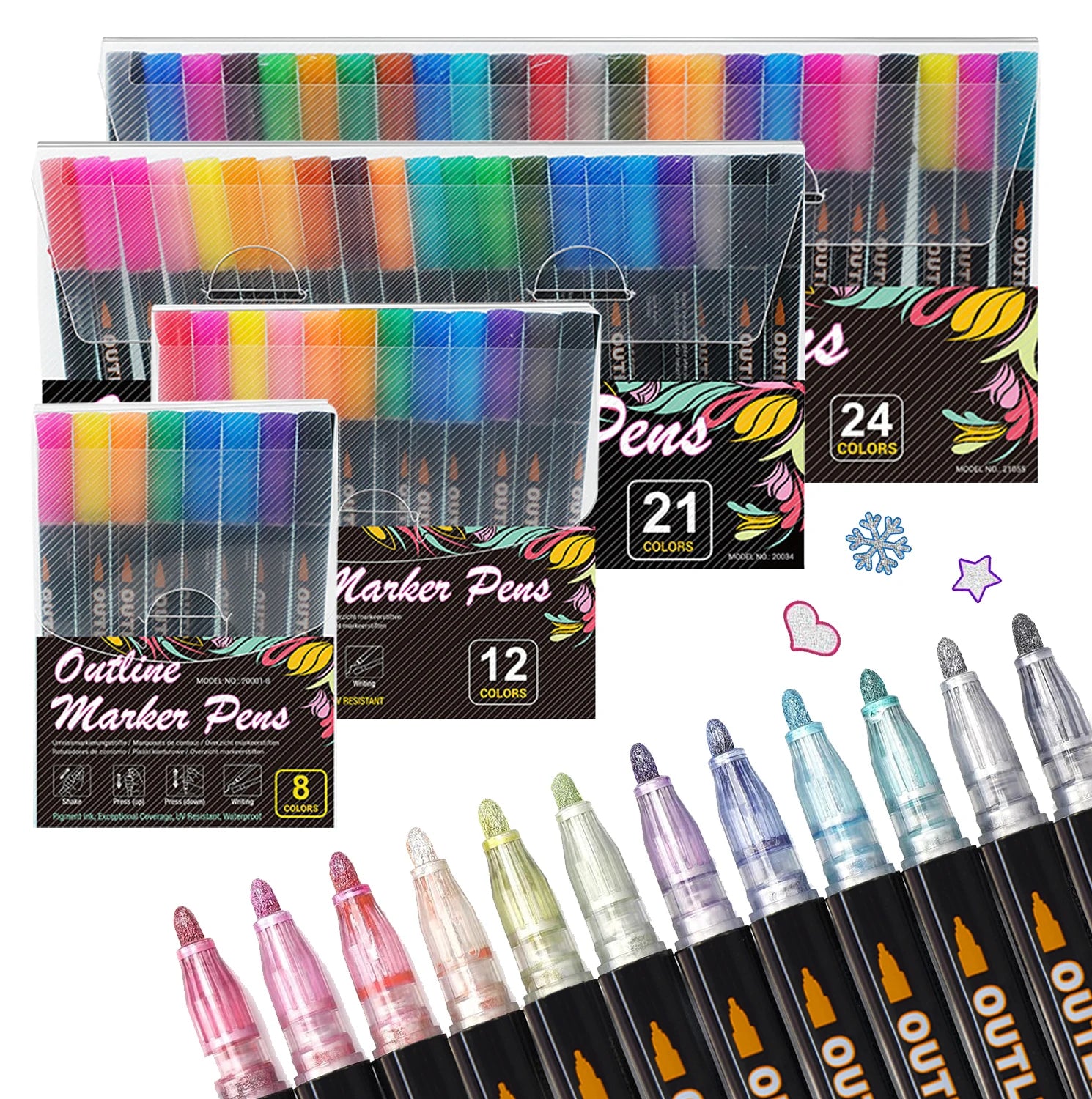 8/12/21/24 Color Metal Art Drawing Double Line Outline Marker Pen