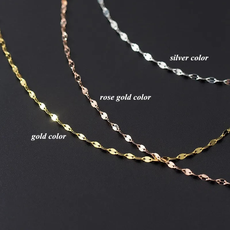 Hip Hop Minimalist Rose Gold Plated Chokers Chains Necklaces 925 Sterling Silver Fashion Jewelry for Women