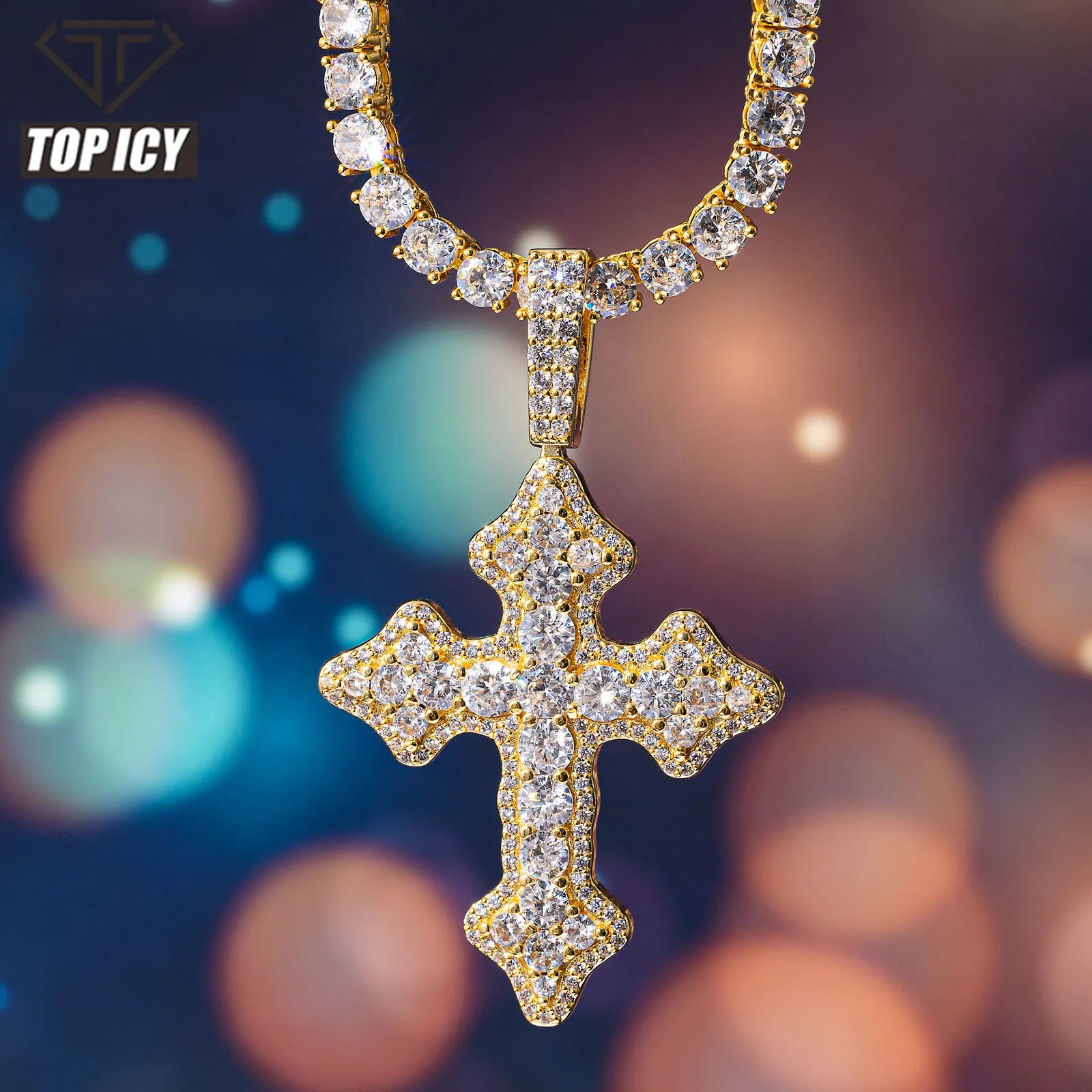 Top Icy Hip Hop Jewelry AAA CZ 18K Gold Plating Arrow Shape Cross Pendant Iced Out Full CZ Cross Necklace for Men and Women