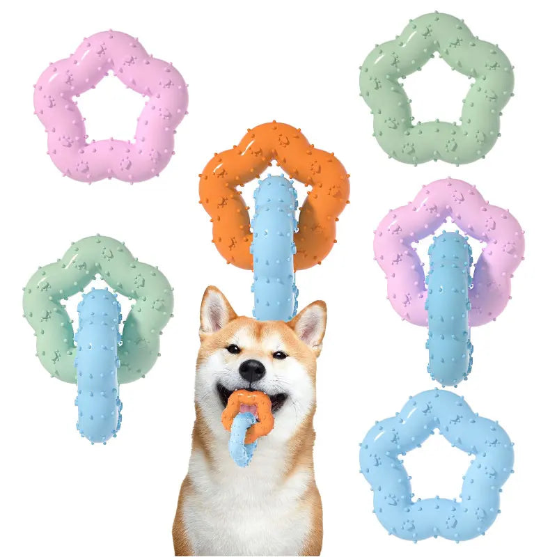 Eco-Friendly Doggy Molar Toy  New Fun Dog Free Combination TPR Gnawing Teeth Plum Flower Shape Dog Toy Pet Chew Toy