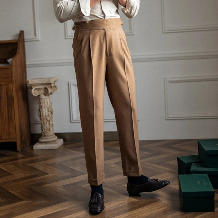 Autumn Italy Naples High Waist Straight Trousers UK Men's Casual Business Western Suit Pants