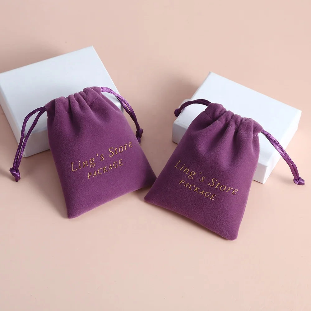 Custom Logo Printed 7x9cm Fashion Velvet Suede Jewelry Gift Pouch Drawstring Purses for Convenient Storage and Presentation