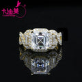 2CT Asscher Cut Moissanite 925 Sterling Silver Gorgeous Ring Yellow Gold Plated Luxury Engagement Wedding Ring for Women Girls