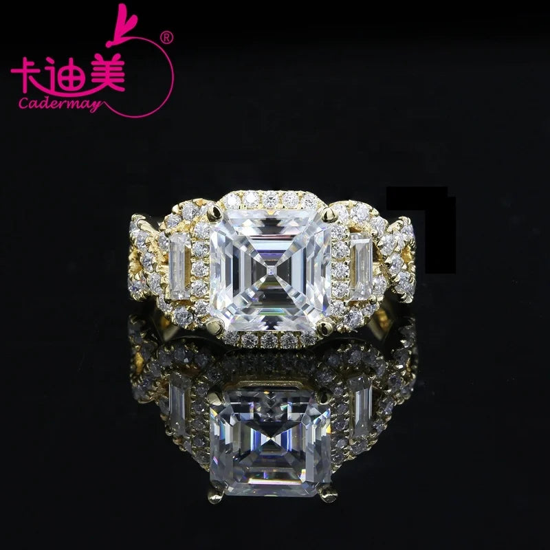 2CT Asscher Cut Moissanite 925 Sterling Silver Gorgeous Ring Yellow Gold Plated Luxury Engagement Wedding Ring for Women Girls