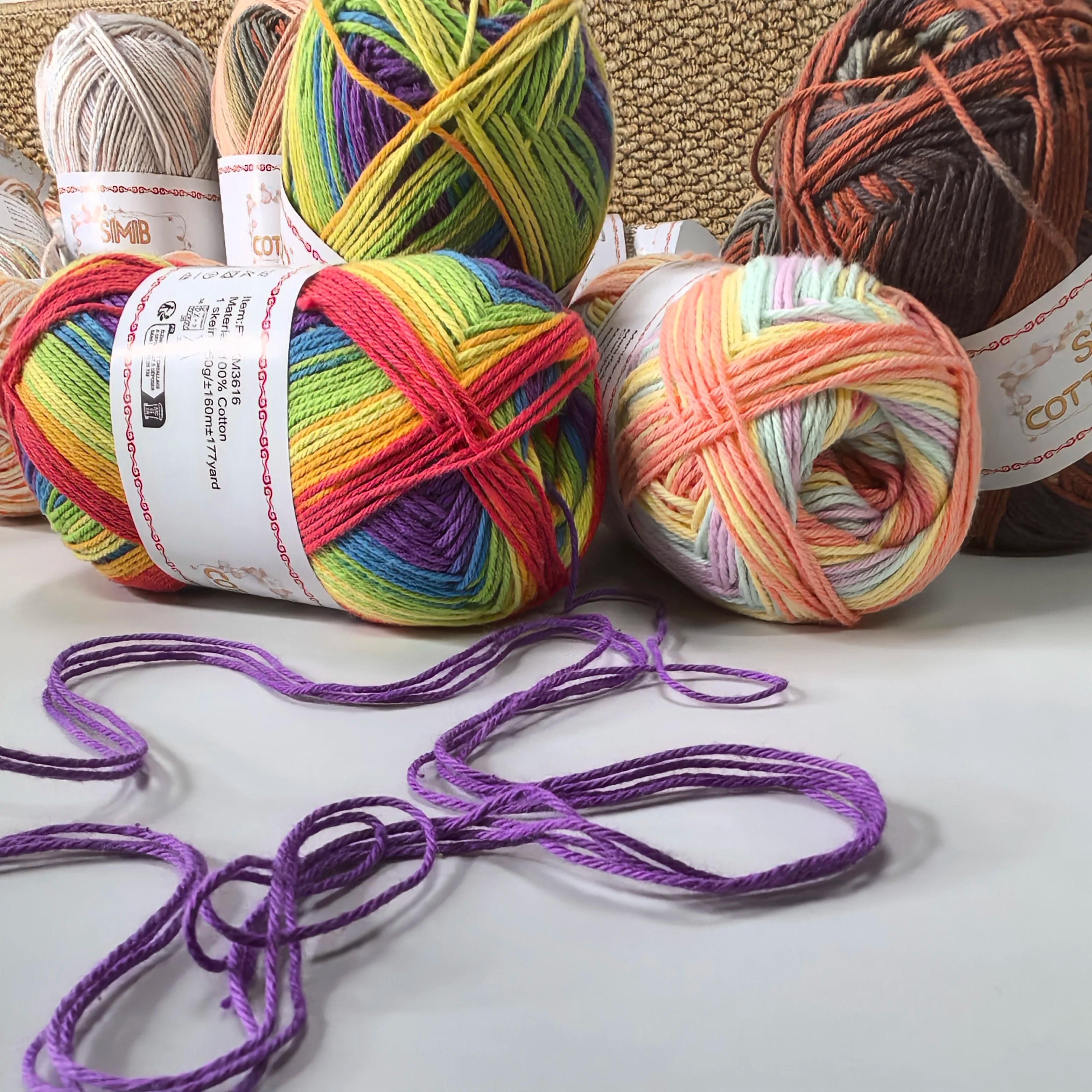 High Quality Rainbow Colorful 4 Ply 100% Cotton Baby Fancy Yarn for Crochet Knitting
