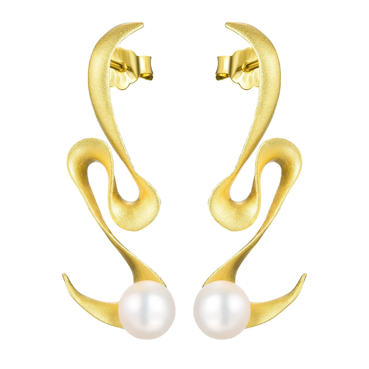 Lotus Fun 925 Sterling Silver 18K Gold Plated Natural Fresh Water Pearl Dangle Earrings for Women Gift Good Quality Fine Jewelry