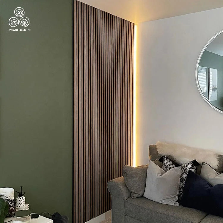 MUMU Design Polyester Fiber Timber Slatted Noise Avoiding Wood Board Sound Absorbing Acoustic Panel