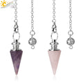 CSJA Gemstone Pendulums Chakra Reiki Healing Pendants Crystal Quartz Amethyst Conical Pendulum for Dowsing Divination G491