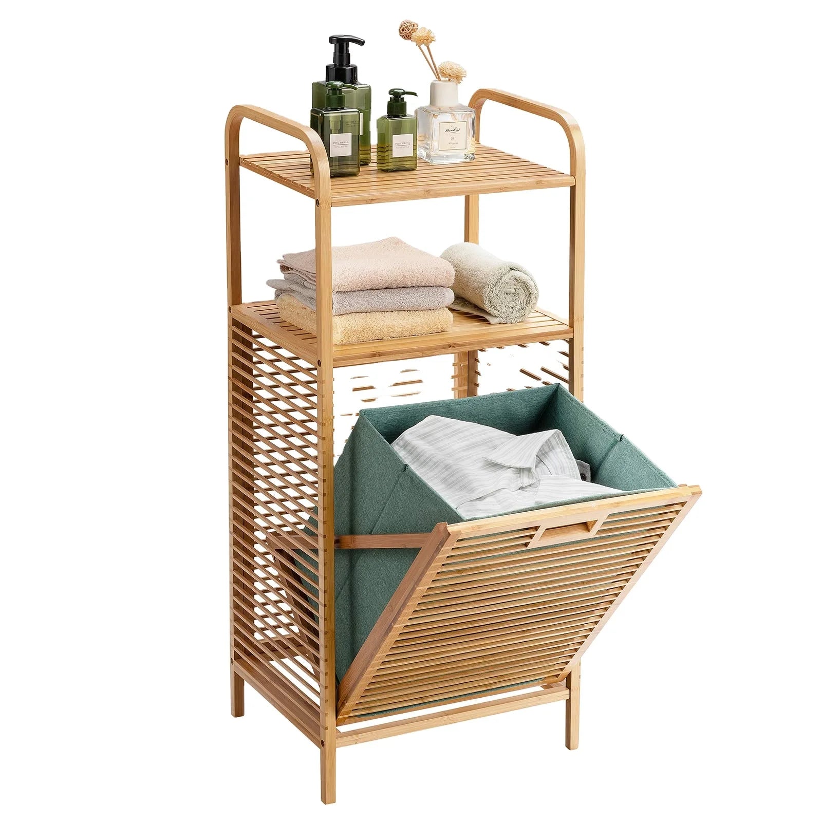 Natural Bamboo Slim Laundry Basket with Removable Bag Laundry Hamper Breathable Washable Home Use Slim Laundry Bin with Bag