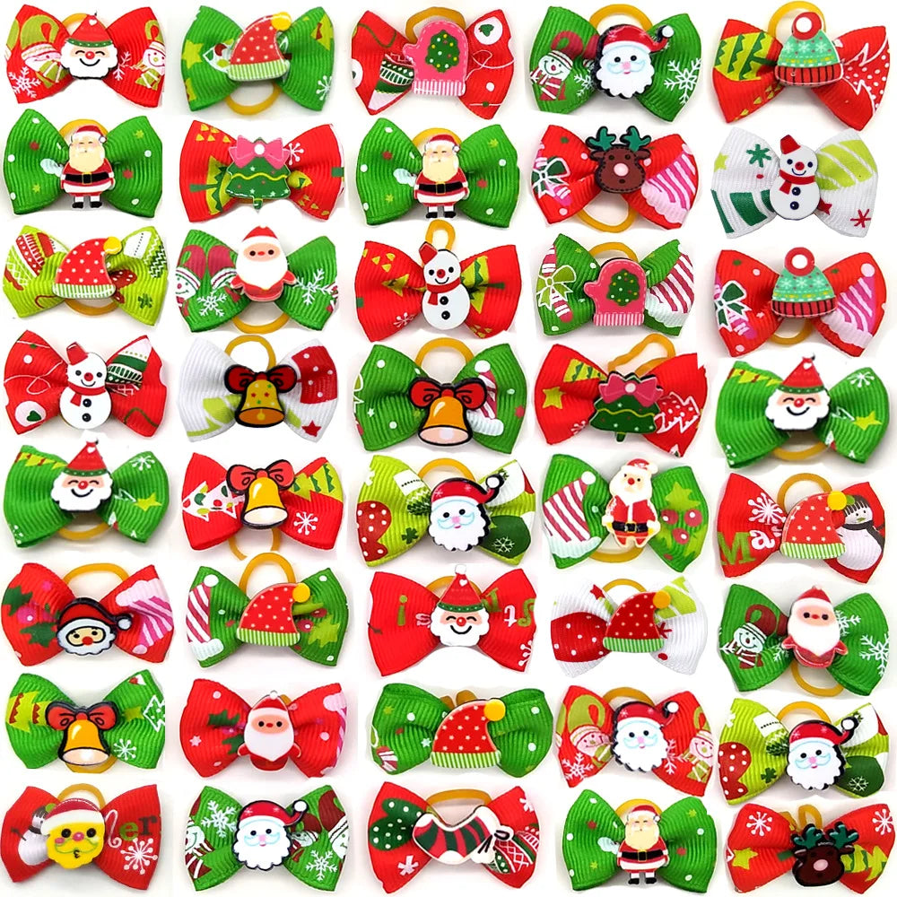 Bulk Wholesale Christmas Dog Hair Bows Rubber Bands Pet Hair Bows for Small Dogs Cats