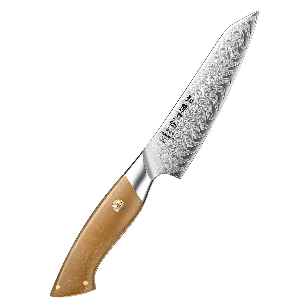 XINZUO New Design Damascus Steel Utility Knife Linen Micarta Handle Kitchen Petty Knives Custom