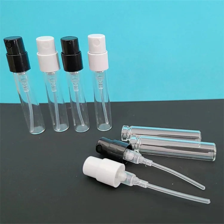 Mini 2ml Travel Tube Glass Perfume Spray Bottle with Pump for Skin Care Cream Black & White Lab Sample Bottle