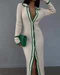 Spring Long Sleeve Ribbed Knitted Cardigan Knit Women Sweater Dress