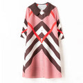 2023 New Fashion Pleated Style Design Stripe Print and Single Row Button Turndown Collar Pleated Dress