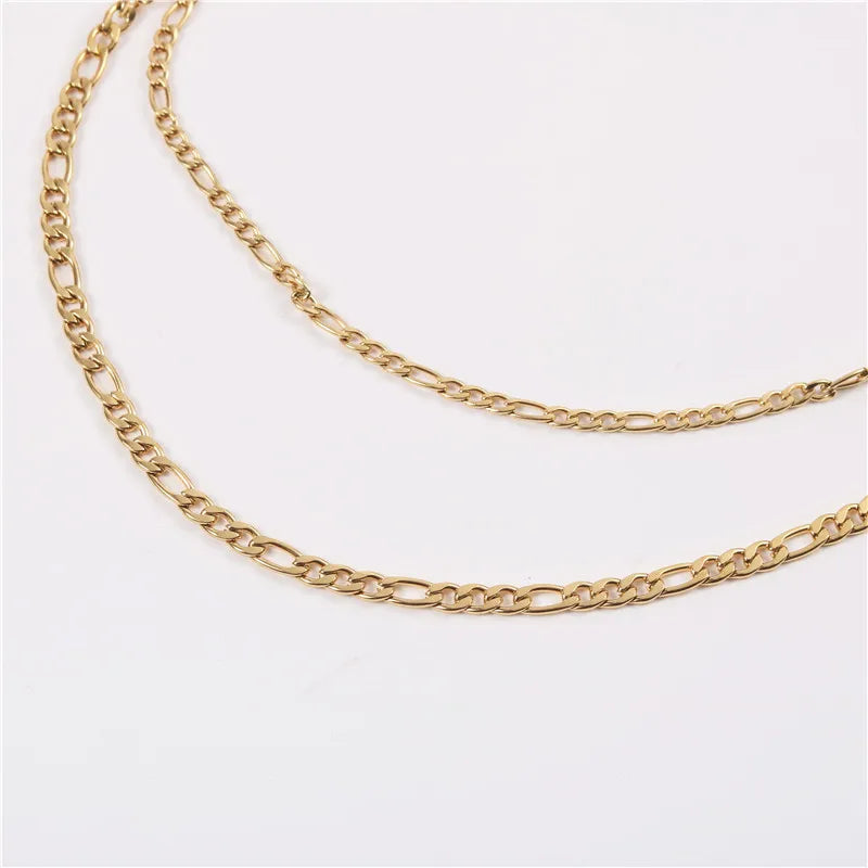Wholesale Two Layers Stainless Steel 18K Gold Figaro Chain Chains Necklace for Women