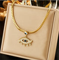 Stainless Steel Vintage Gold Plated Opal Devil Enamel Eye Zircon Pendant Necklace for Women Girl Choker Chain Non-fading Jewelry