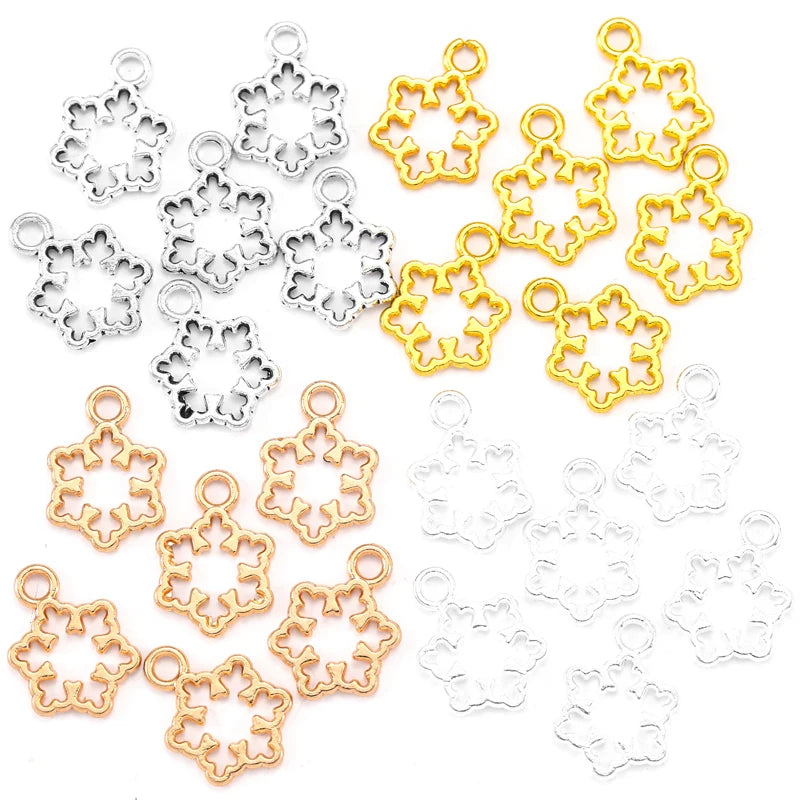 4 Colors 100pcs/bag Snowflake Charms for Necklace Beads Pendants DIY Christmas Handmade Jewelry Accessories 16*11mm