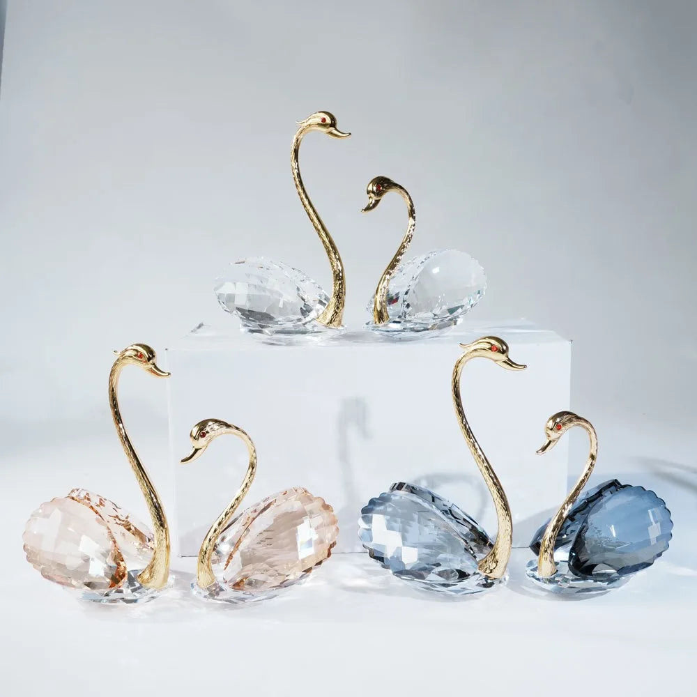 Crystal Swan Decorative Furniture Figurine Carved Model for Entrance Hall for Souvenir or Business Gift