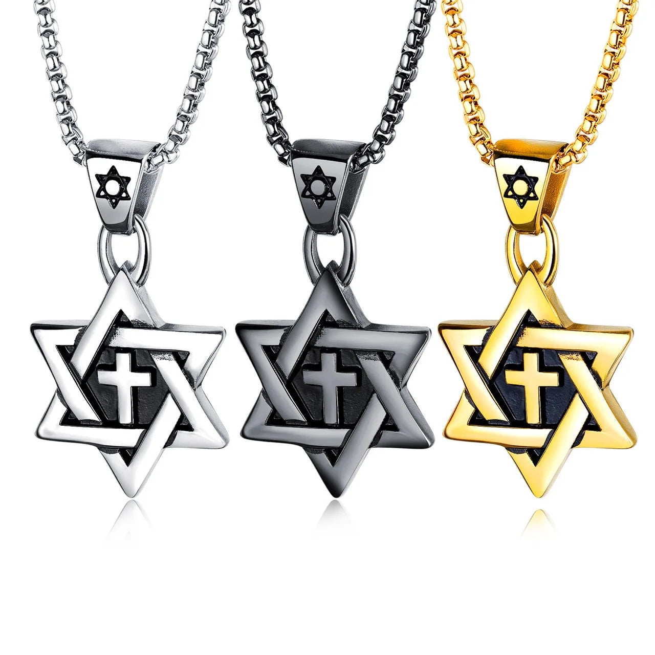 Hexagram Star Necklace Hollow Pendant Cross Diamond  Star of David Necklace